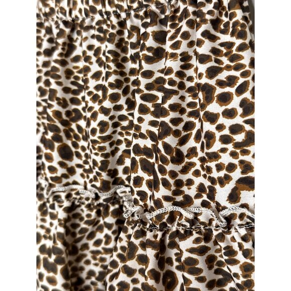 SHEIN Leopard Print Tiered Ruffle Mini Skirt XS Cottagecore Tan Black - Picture 7 of 7